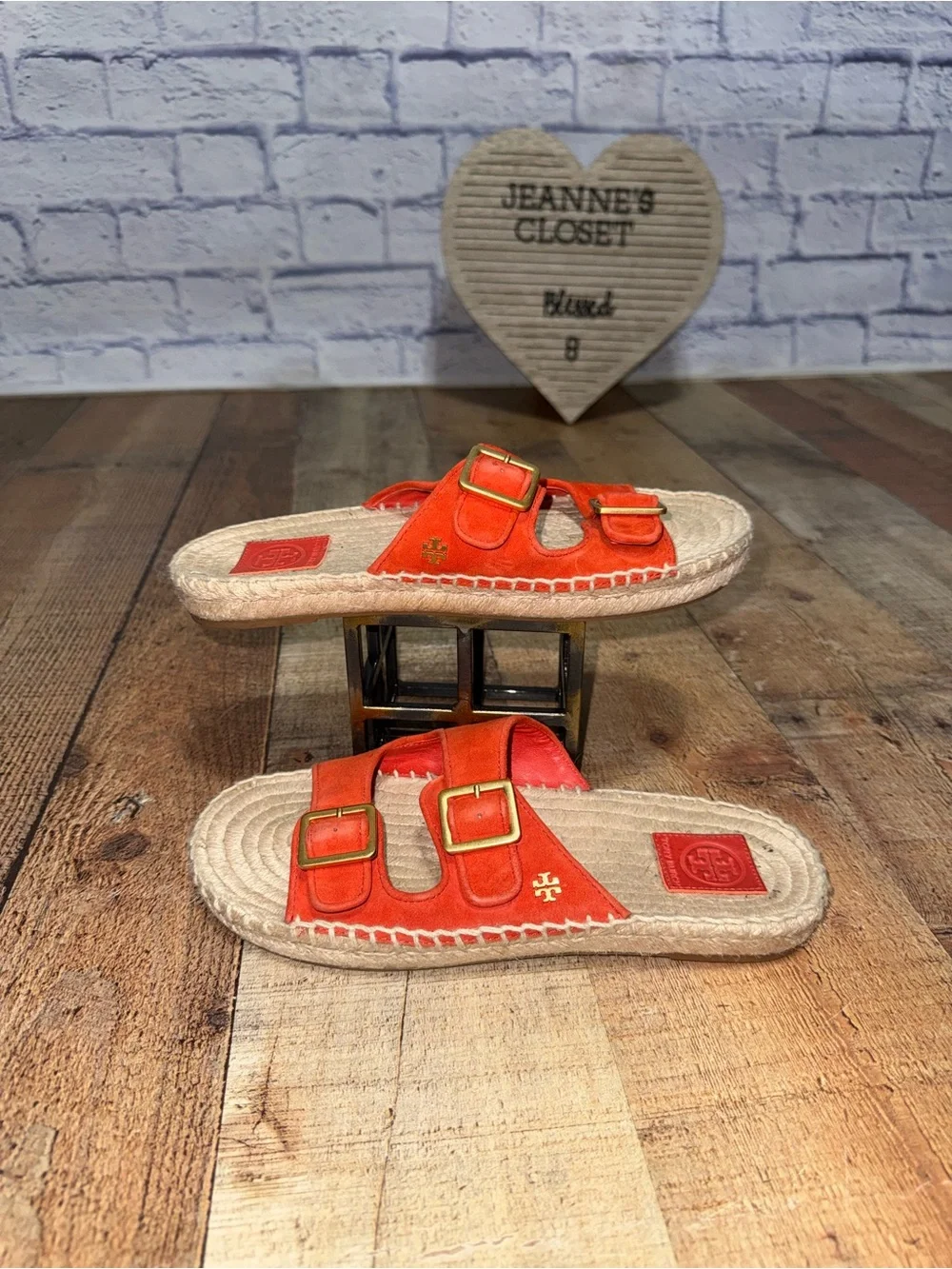 Tory Burch Two Band Flat Espadrille Suede Slide Sandal in Bright Samba 7.5